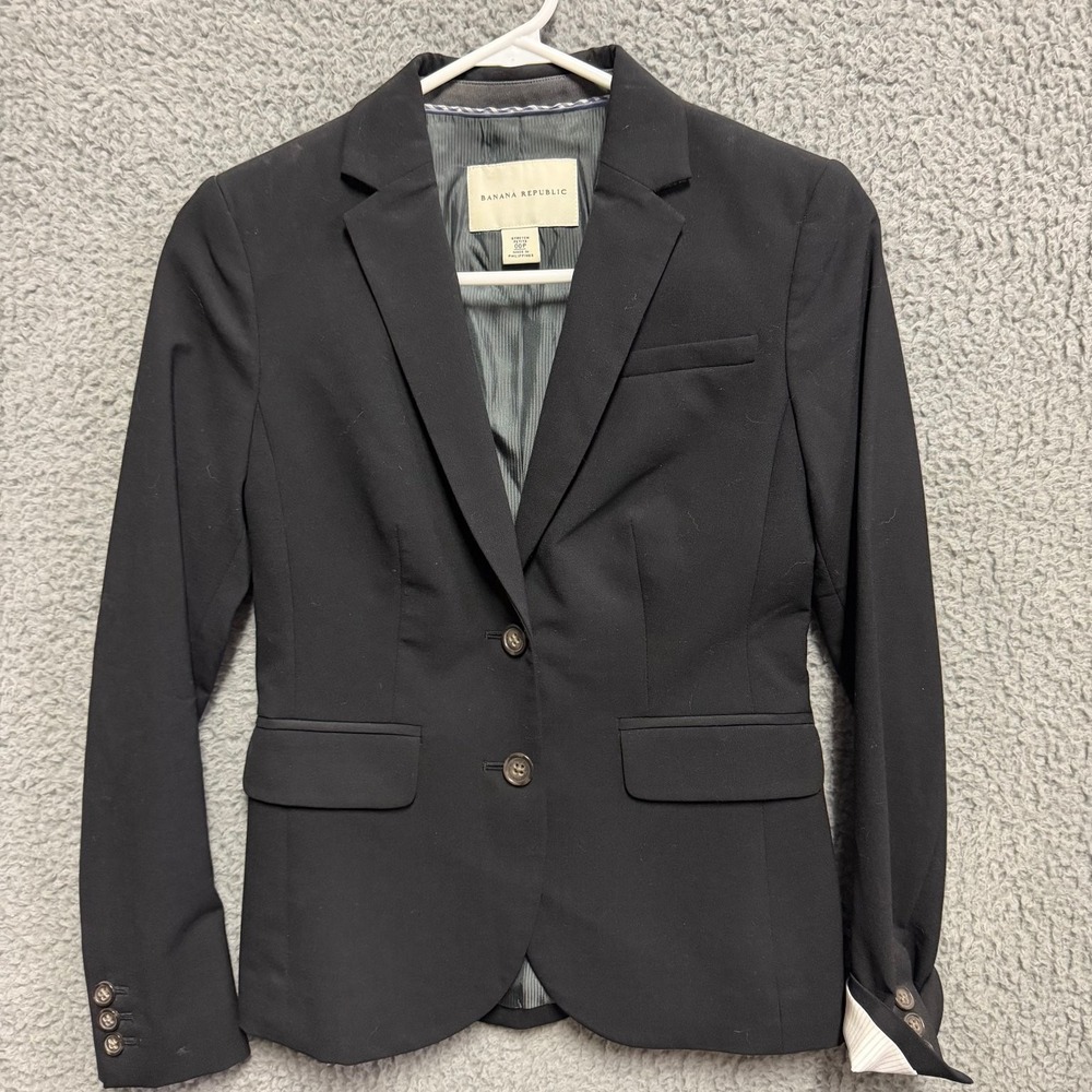 Banana Republic Women's Black Stretch Wool Blazer Jacket 00P Petite Business